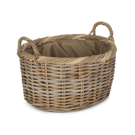 Size 2 Oval Rattan Storage Basket With Cordura Lining