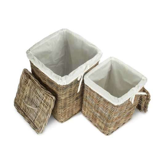 Square Rattan Laundry Hamper Basket Set 2