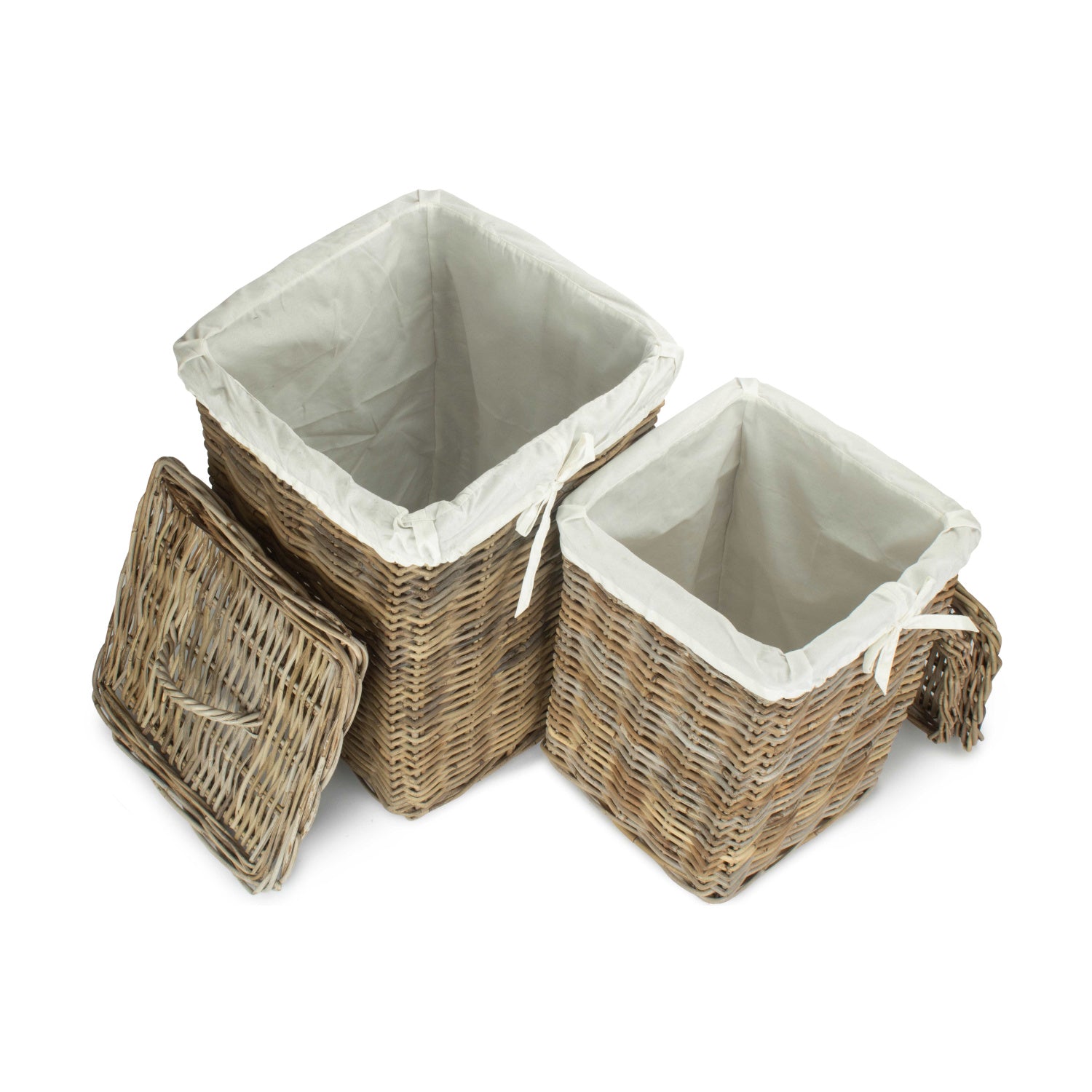 Square Rattan Laundry Hamper Basket Set 2