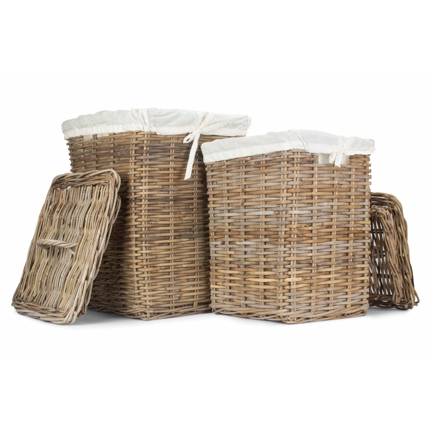 Square Rattan Laundry Hamper Basket Set 2