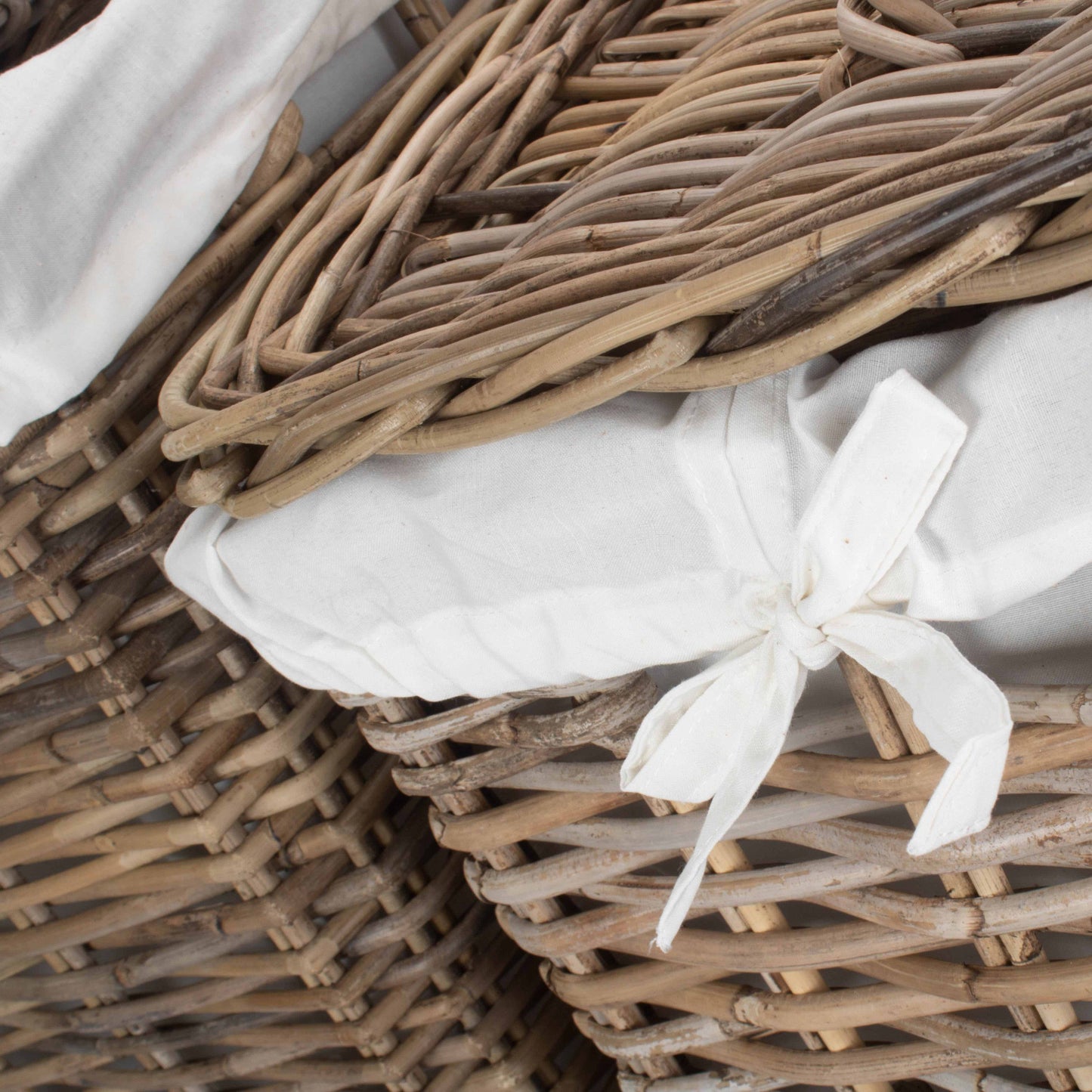 Square Rattan Laundry Hamper Basket Set 2