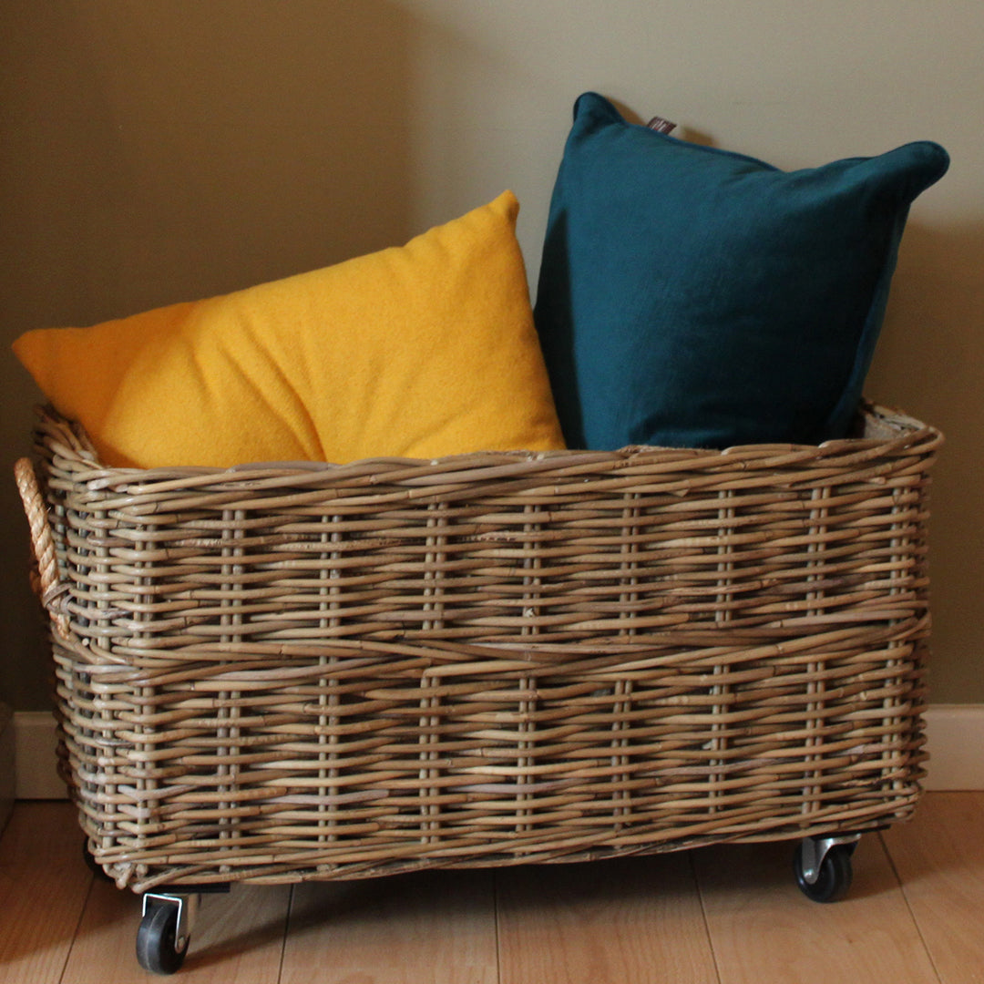 Wovenhill Kubu Rattan Rectangular Log Basket with Wheels Large