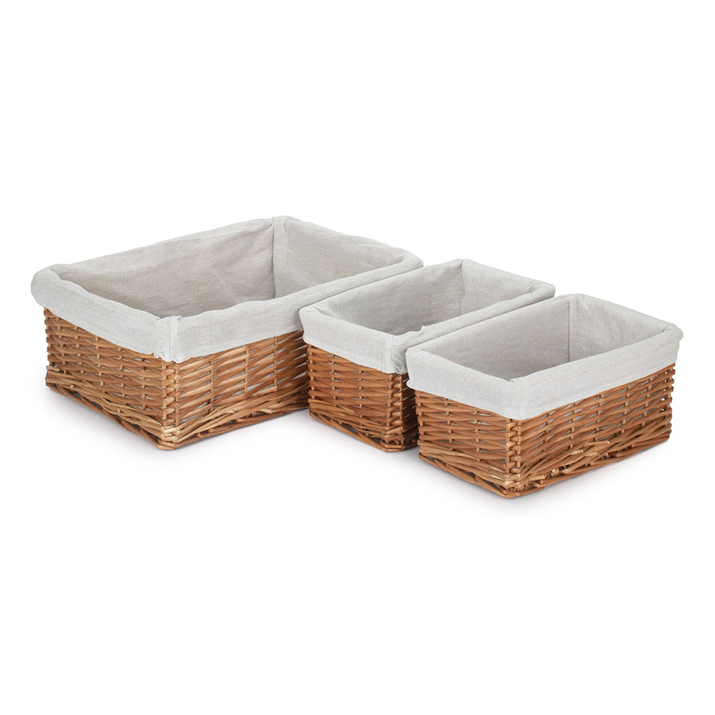 Double Steamed Split Willow Tray Basket with White Lining Set 3
