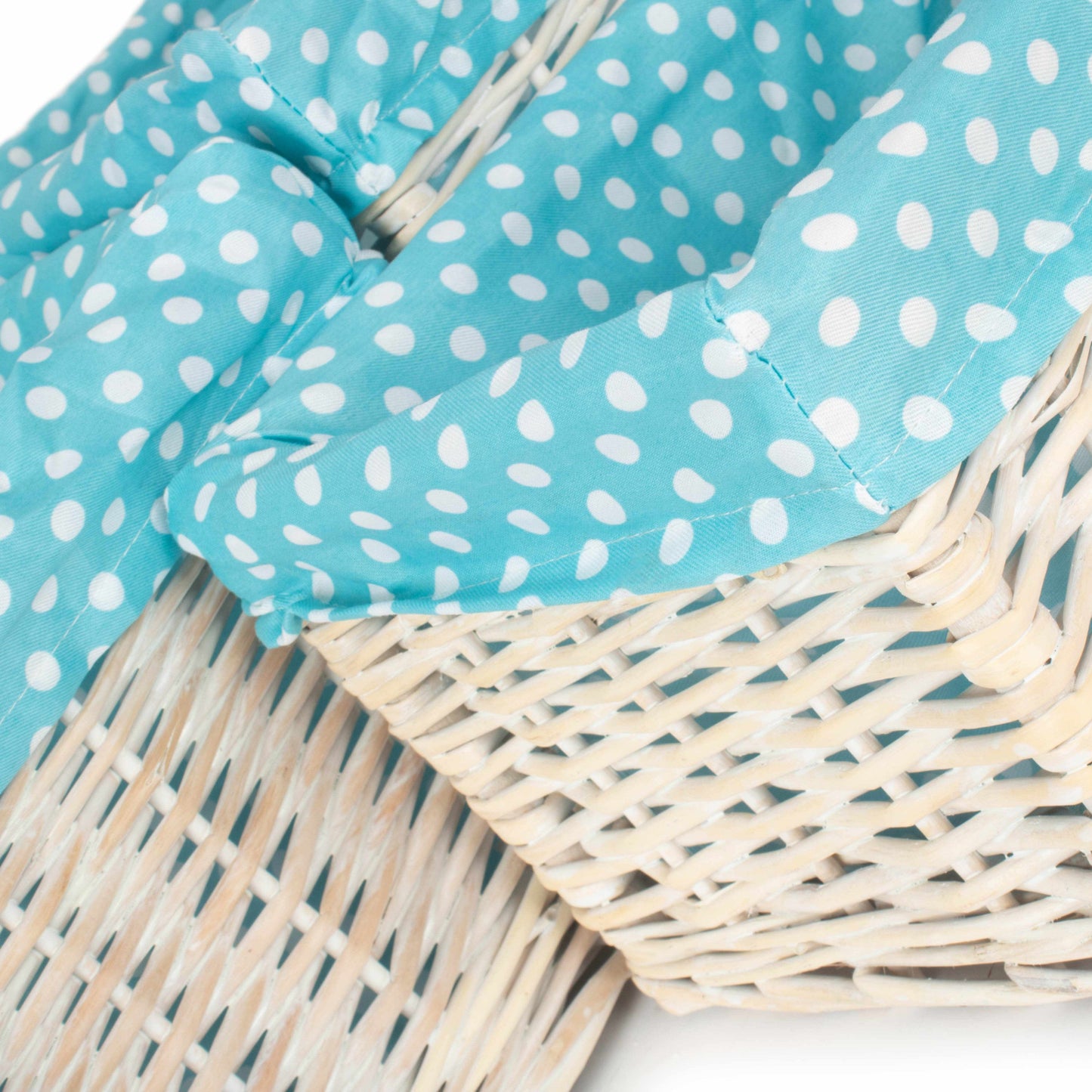 White Wash Willow Storage Basket with Blue Spotty Lining Set 4