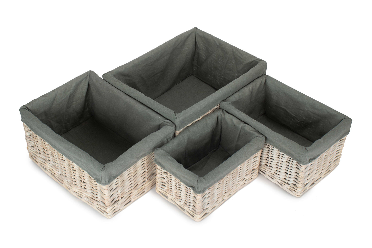 White Wash Willow Storage Basket with Grey Sage Lining Set 4