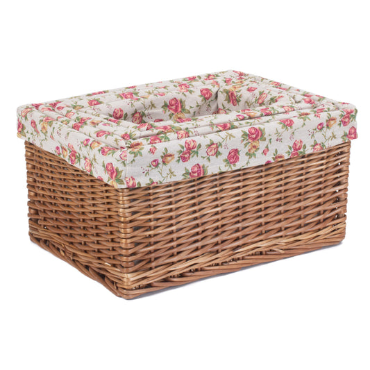 Double Steamed Willow Storage Basket with Garden Rose Lining Set 4