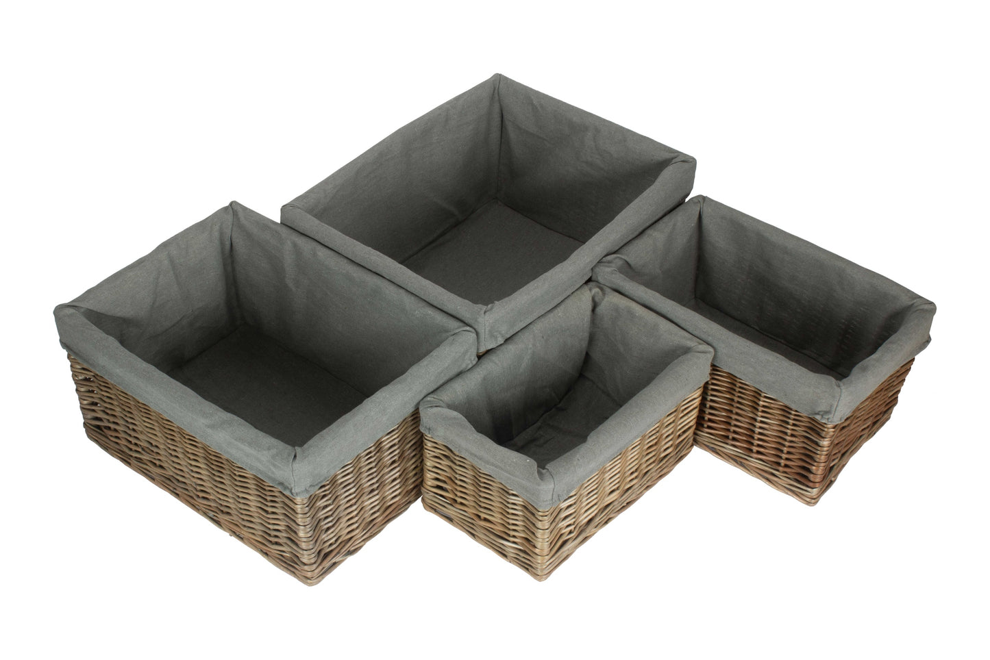 Antique Wash Willow Storage Basket with Grey Sage Lining Set 4