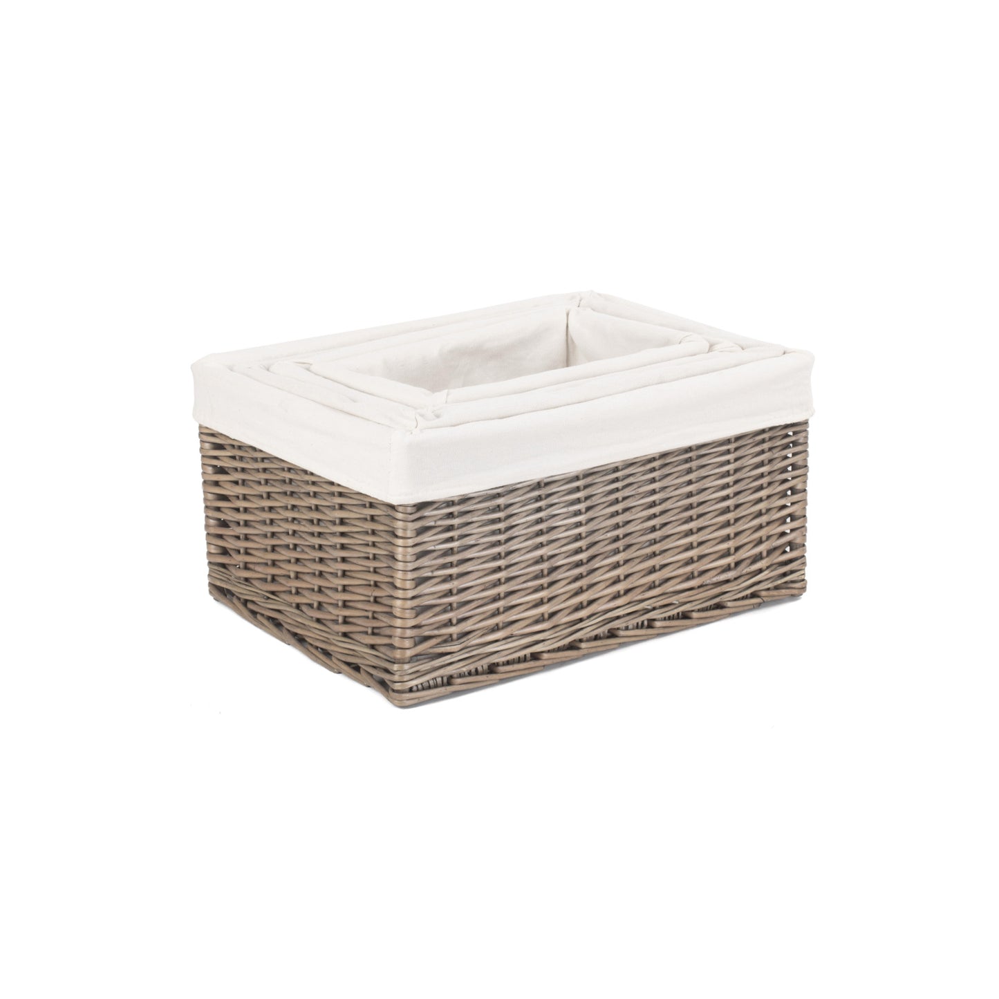Antique Wash Willow Storage Basket with White Lining Set 4