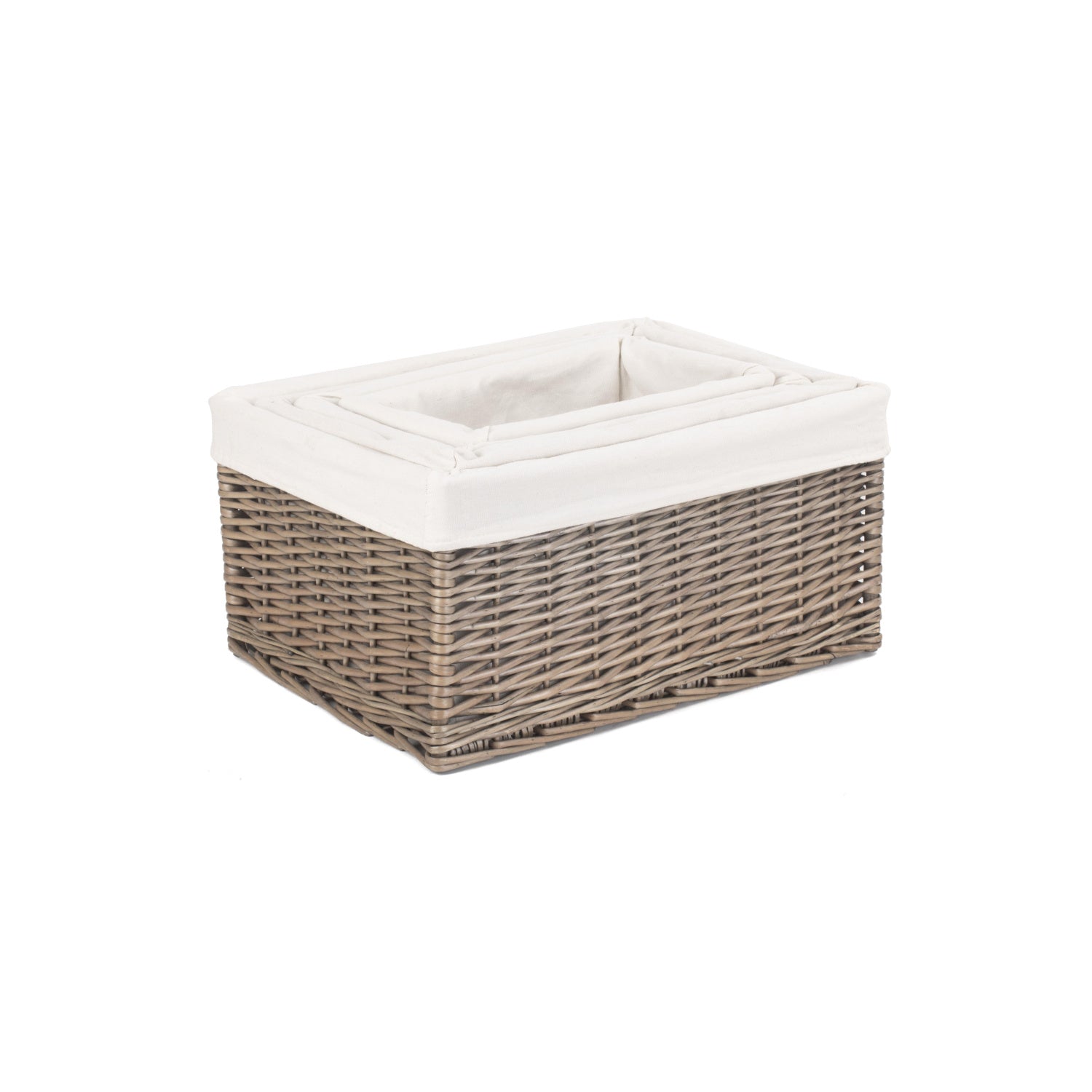 Antique Wash Willow Storage Basket with White Lining Set 4