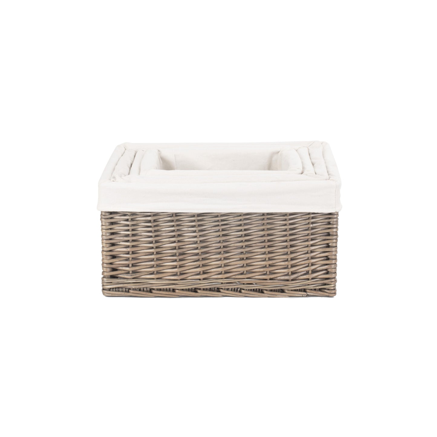 Antique Wash Willow Storage Basket with White Lining Set 4