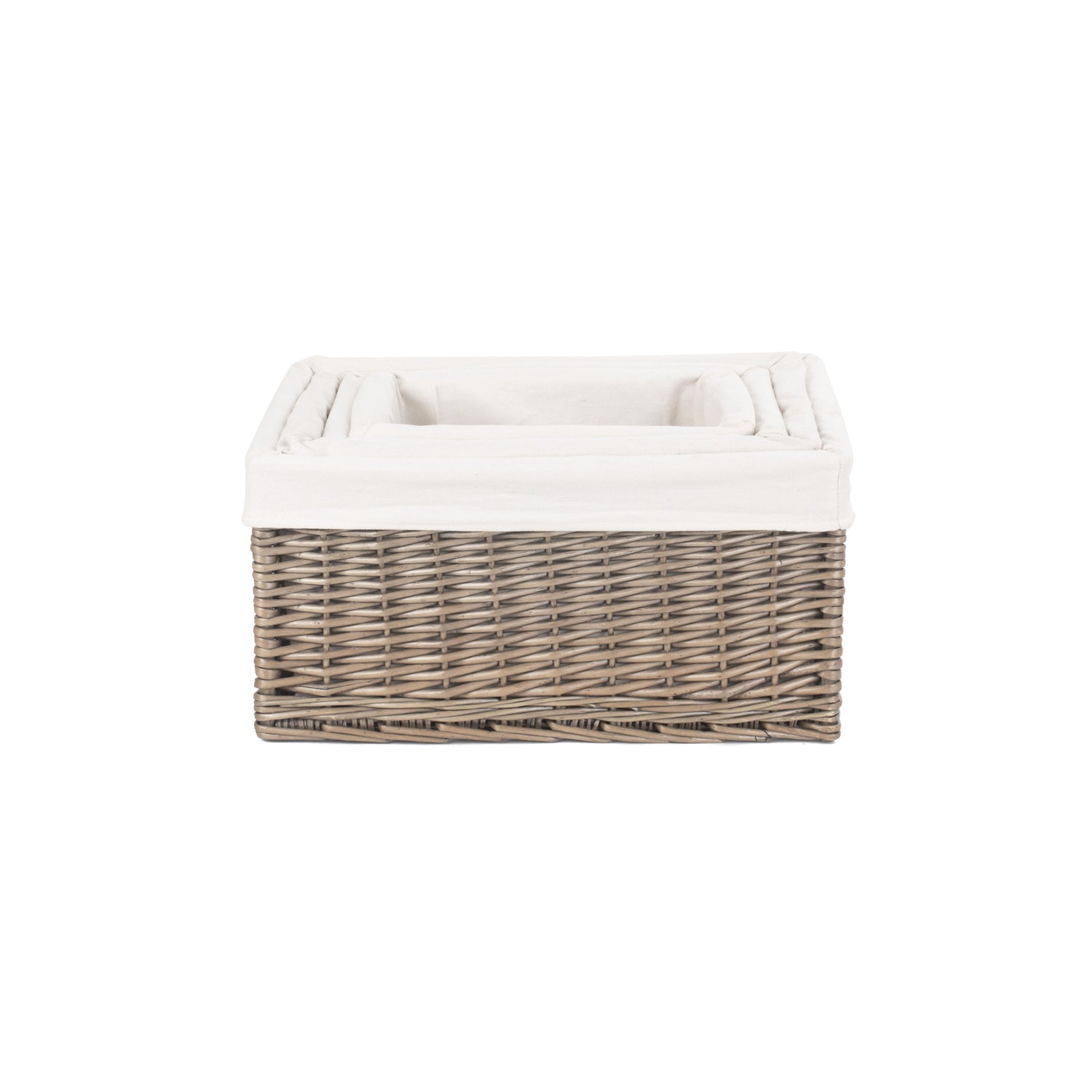 Antique Wash Willow Storage Basket with White Lining Set 4