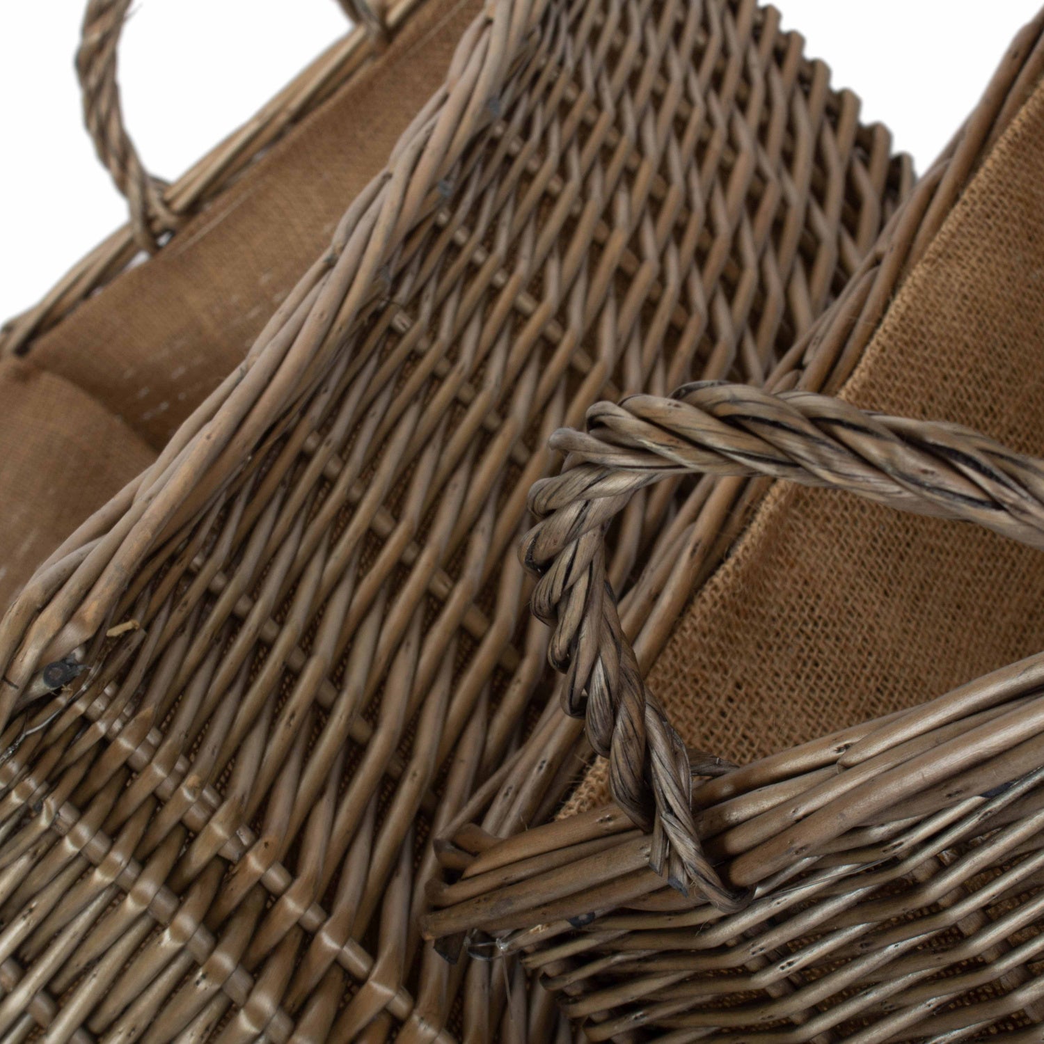 Antique Wash Rectangular Hessian Lined Basket Set 2