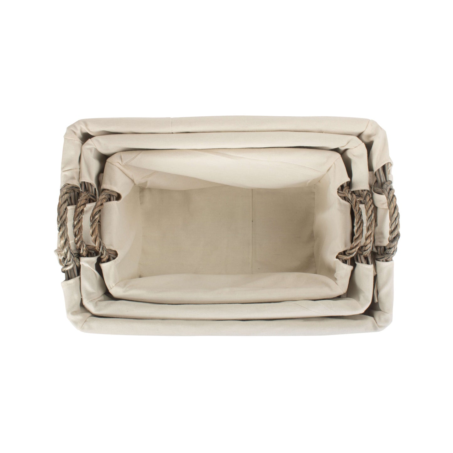 Shallow Antique Wash Storage Basket with White Lining Set 3