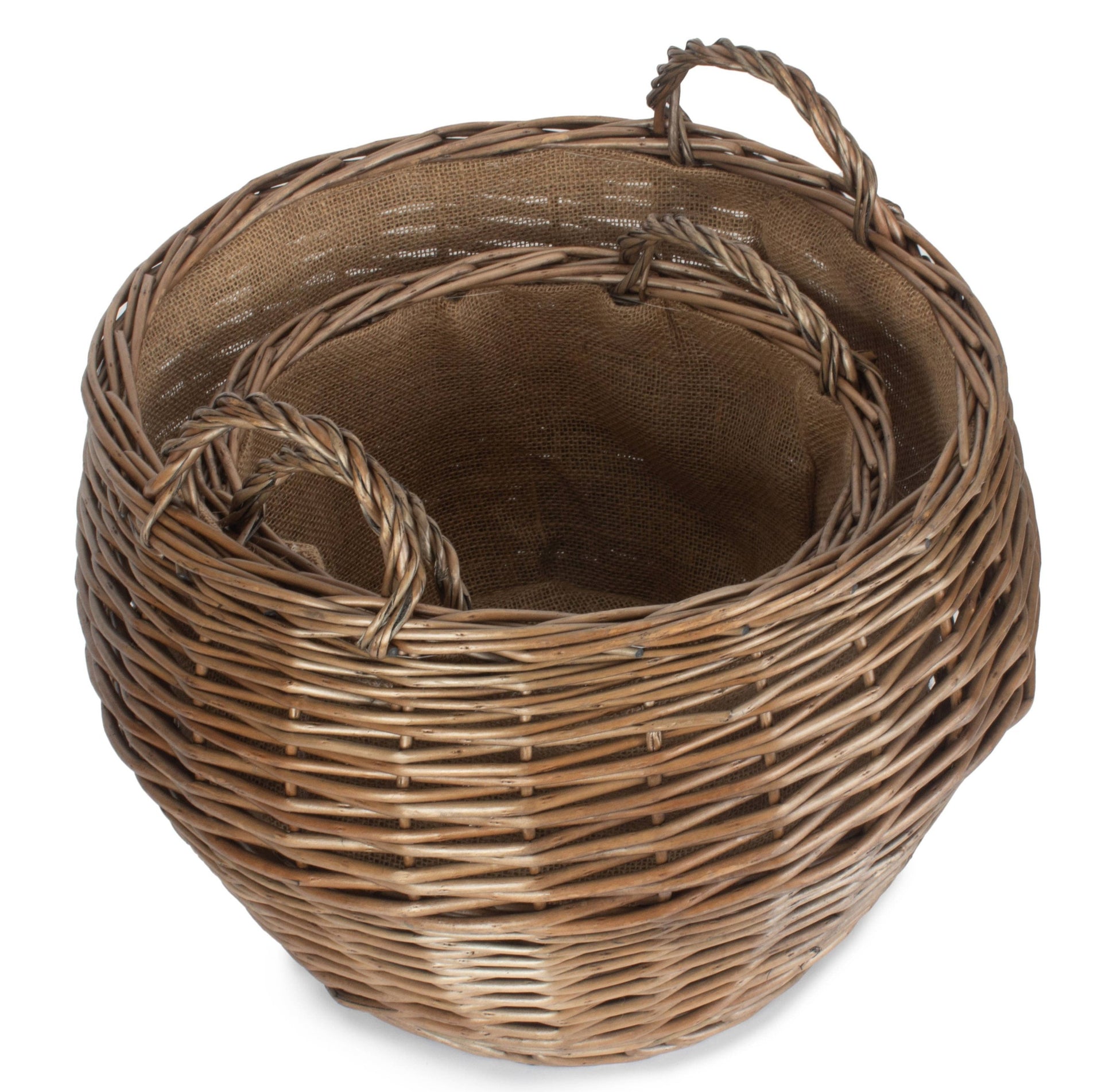 Antique Wash Willow Stumpy Basket Set 2
