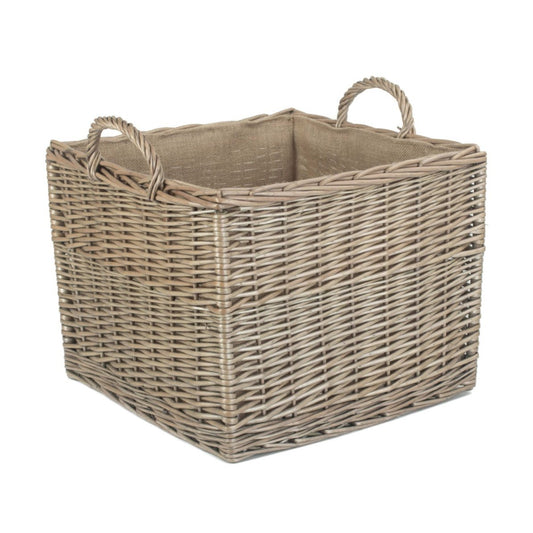Large Square Lined Wicker Log Storage Basket