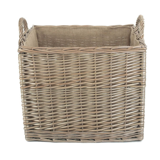 Large Square Lined Wicker Log Storage Basket