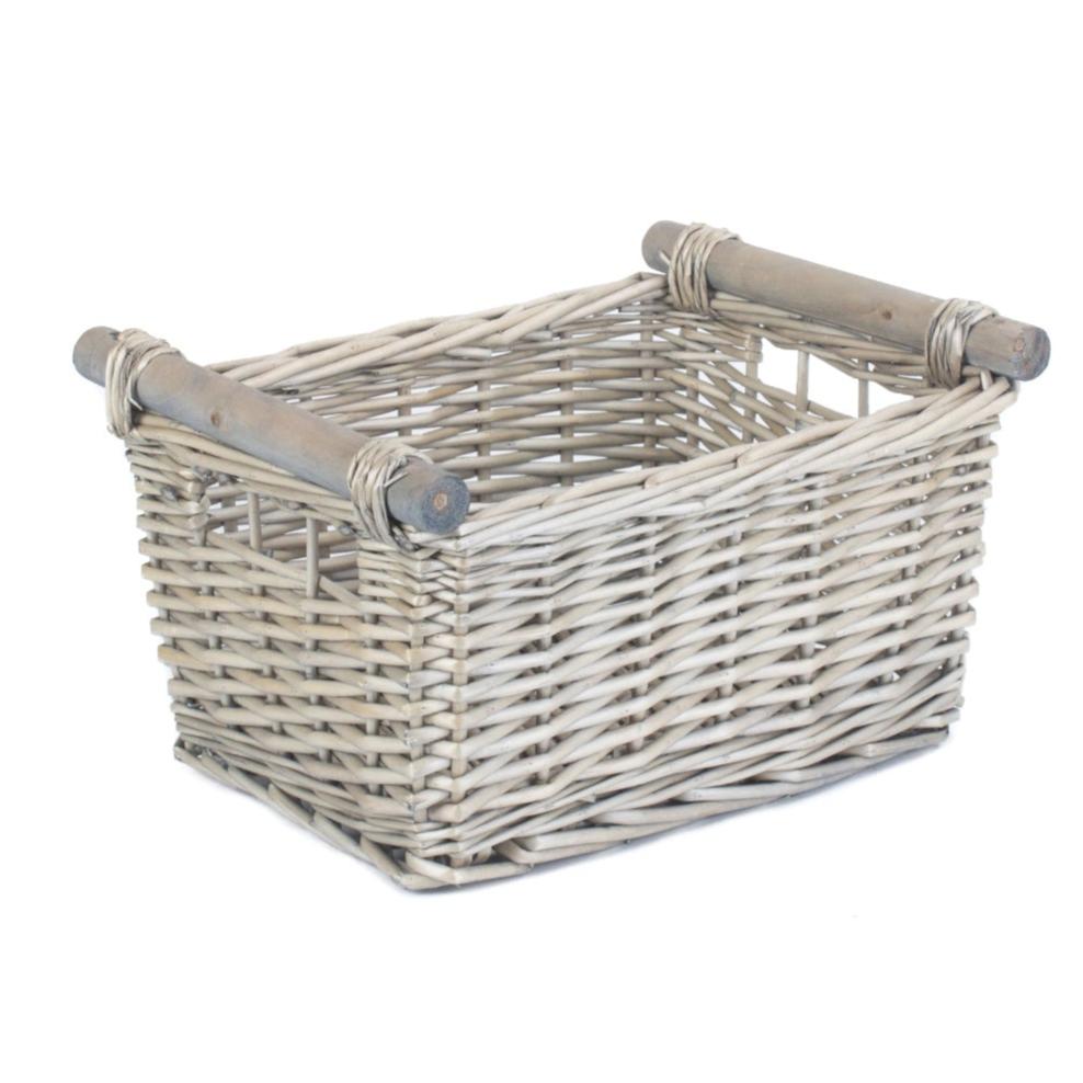 Small Antique Wash Wooden Handled Storage Basket