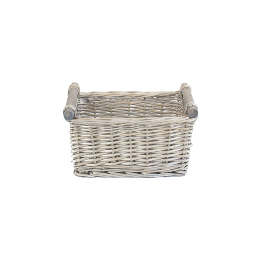 Small Antique Wash Wooden Handled Storage Basket