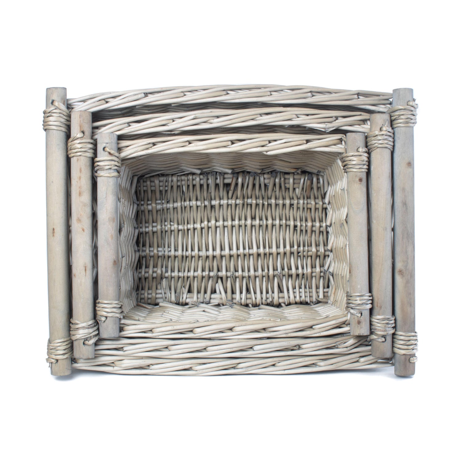 Antique Wash Wooden Handled Storage Basket Set 3