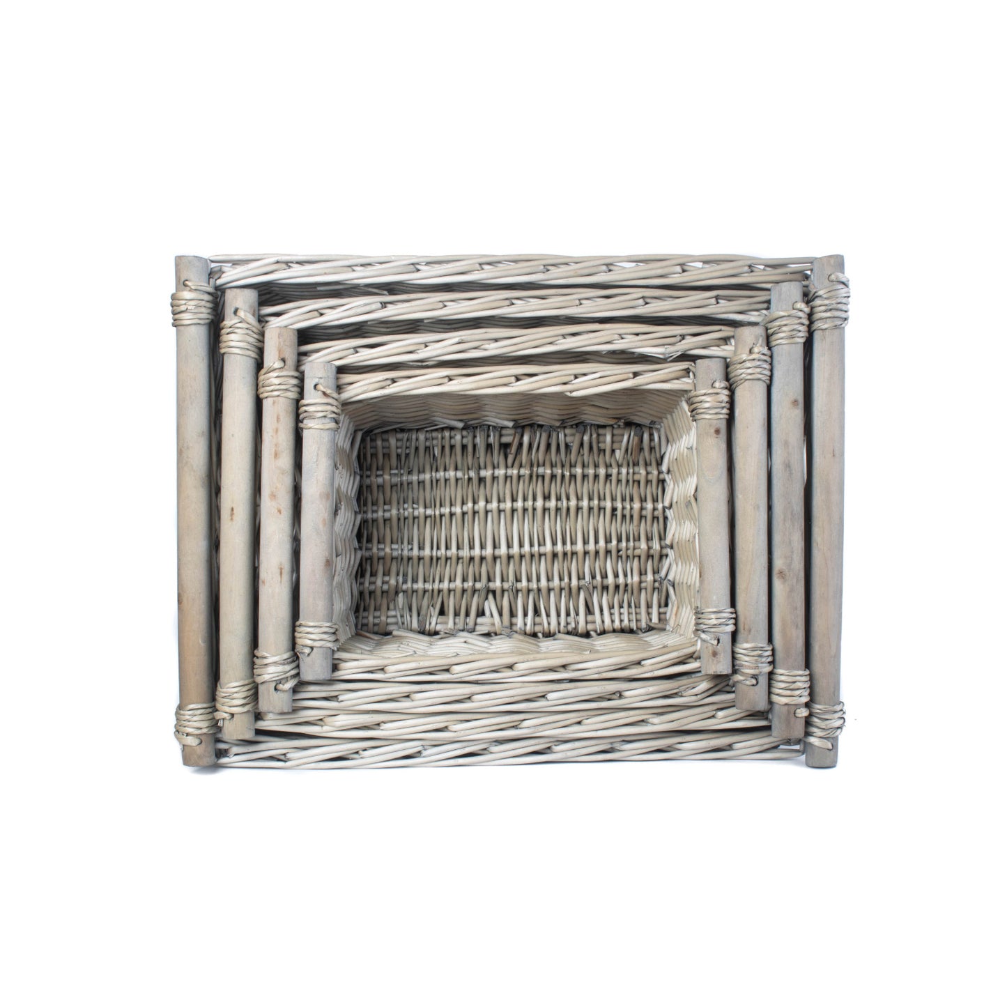 Antique Wash Wooden Handled Storage Basket Set 4