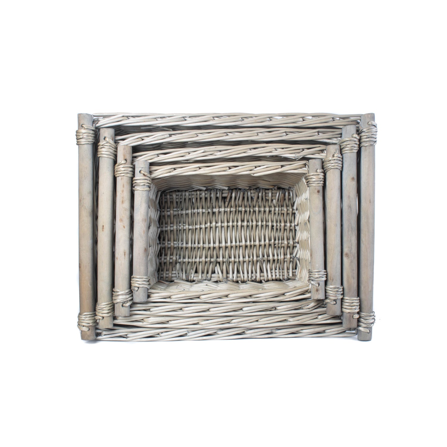 Antique Wash Wooden Handled Storage Basket Set 4