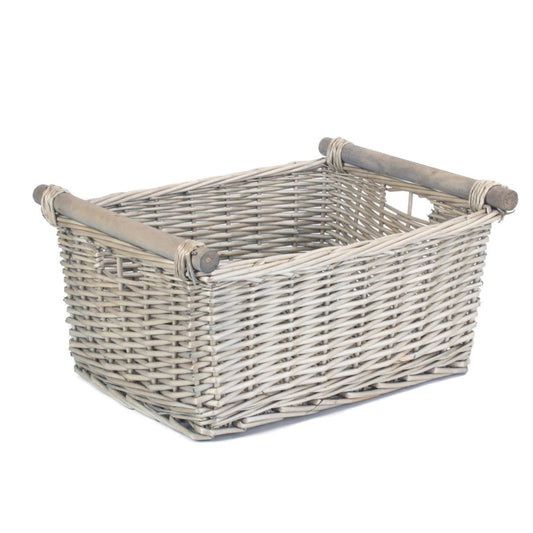 Large Antique Wash Wooden Handled Storage Basket