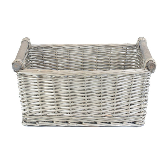 Large Antique Wash Wooden Handled Storage Basket