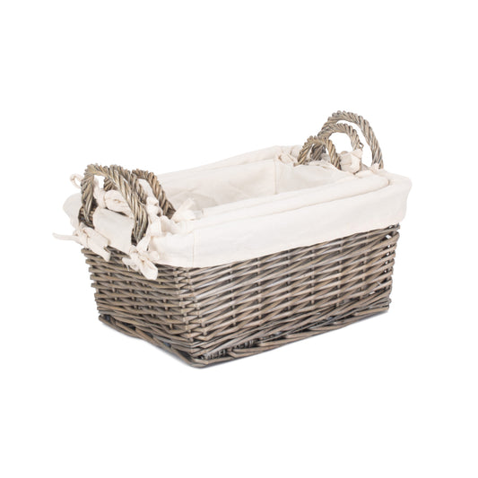 Antique Wash Willow Tapered Storage Baskets with White Lining Set of 3