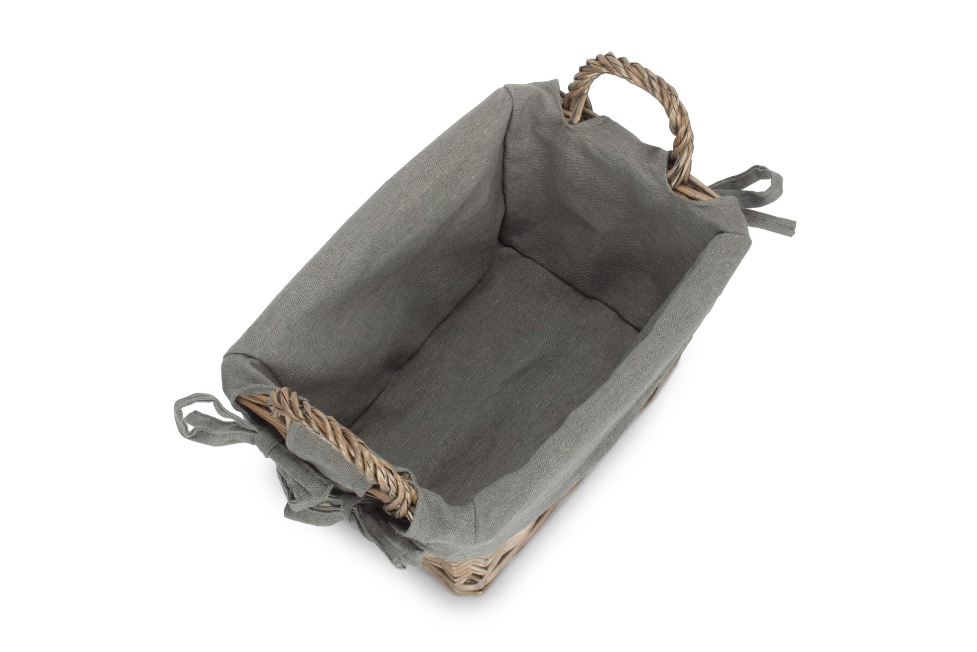 Small Antique Wash Willow Tapered Storage Basekt with Grey Sage Lining