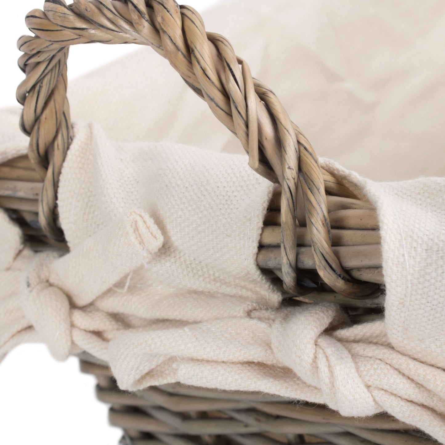 Small Antique Wash Willow Tapered Storage Basekt with White Lining