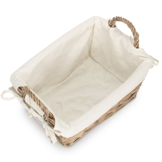 Medium Antique Wash Willow Tapered Storage Basket with White Lining