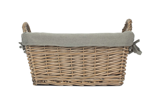 Large Antique Wash Willow Tapered Storage Basket with Grey Sage Lining