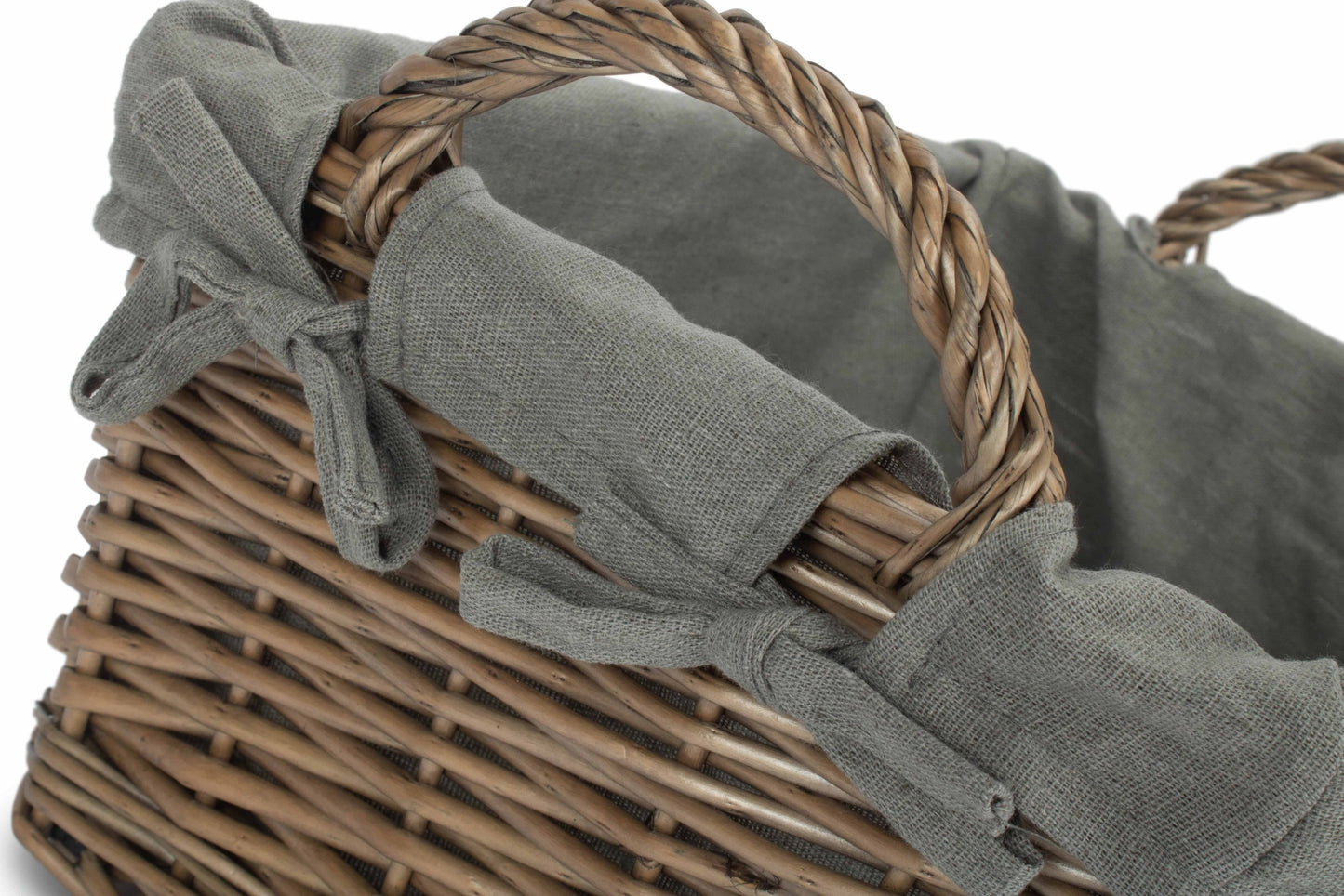 Large Antique Wash Willow Tapered Storage Basket with Grey Sage Lining