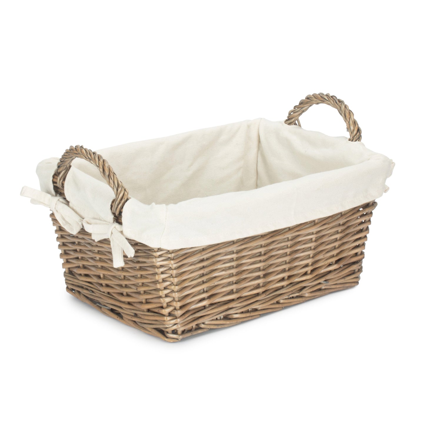 Large Antique Wash Willow Tapered Storage Basket with White Lining
