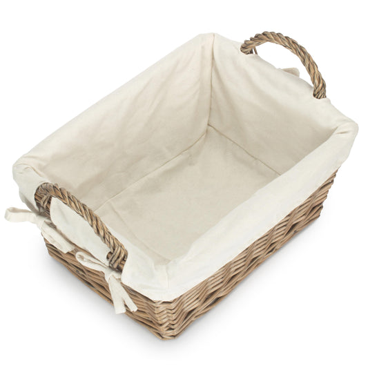 Large Antique Wash Willow Tapered Storage Basket with White Lining