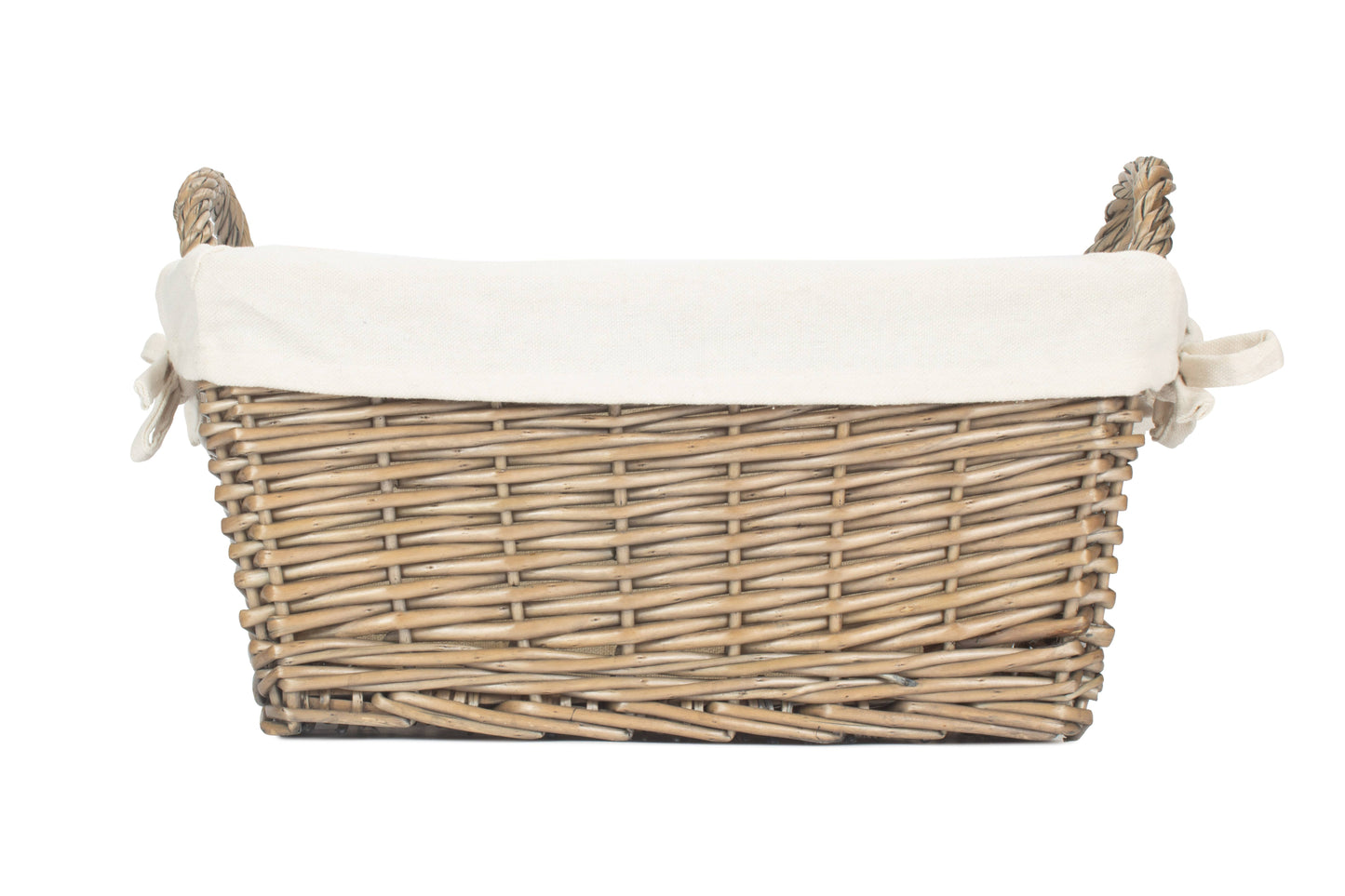 Large Antique Wash Willow Tapered Storage Basket with White Lining