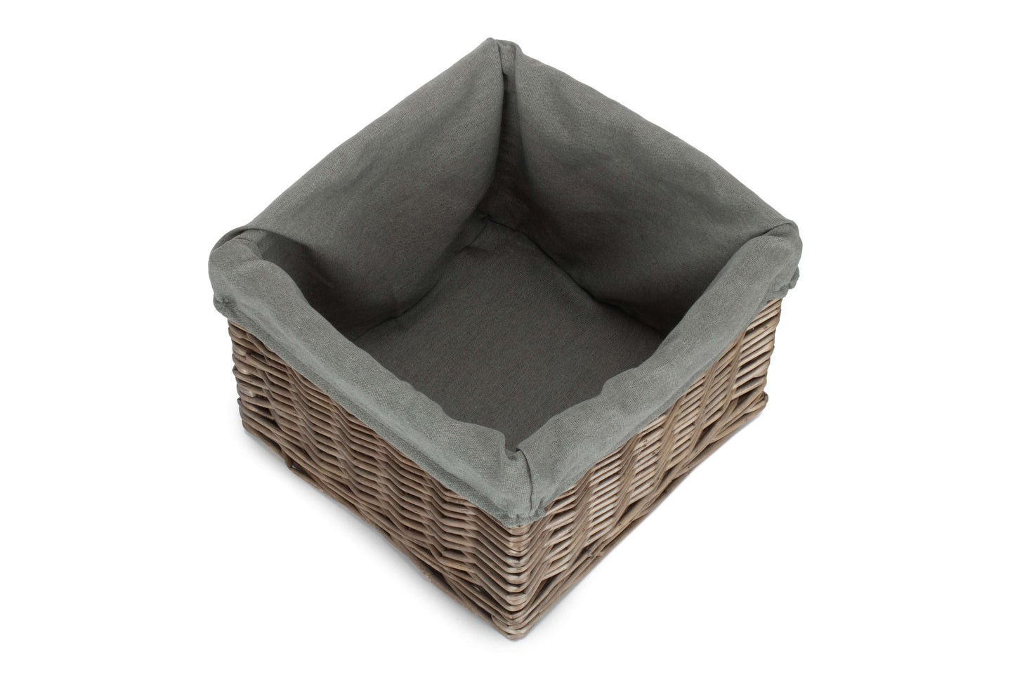 Small Square Antique Wash Willow Storage Basket with Grey Sage Lining