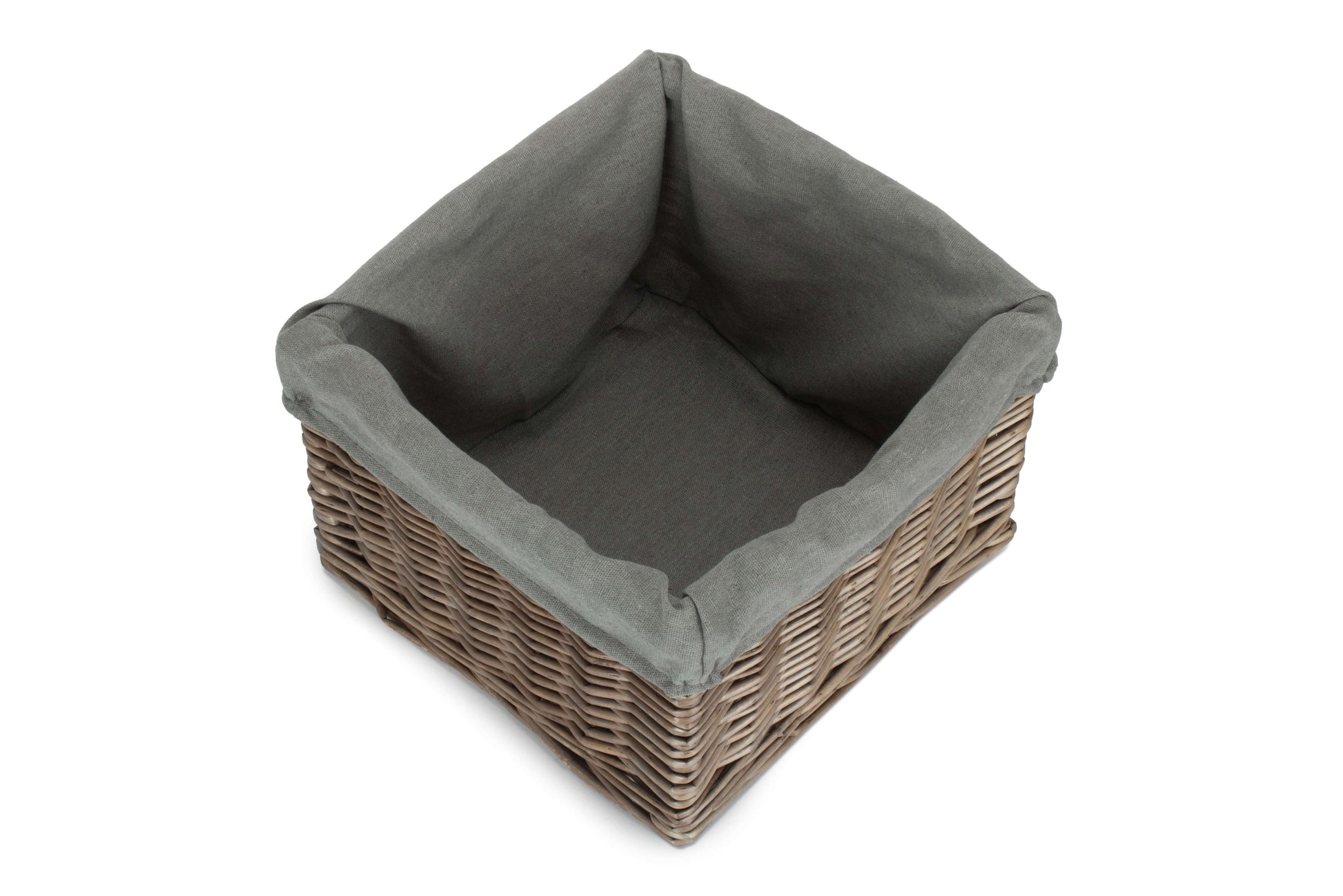 Small Square Antique Wash Willow Storage Basket with Grey Sage Lining