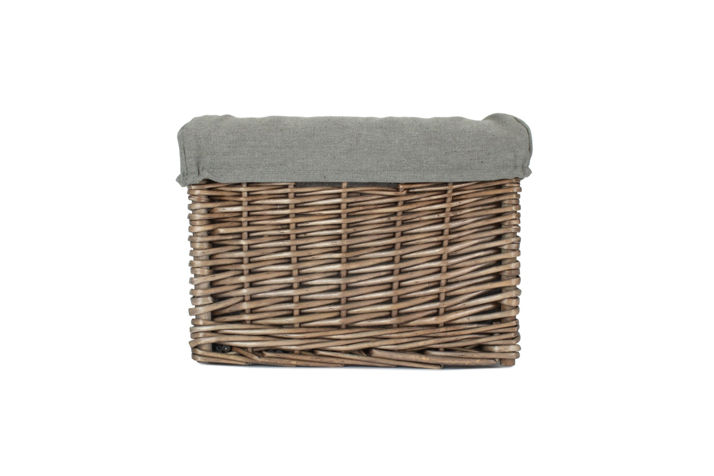 Small Square Antique Wash Willow Storage Basket with Grey Sage Lining