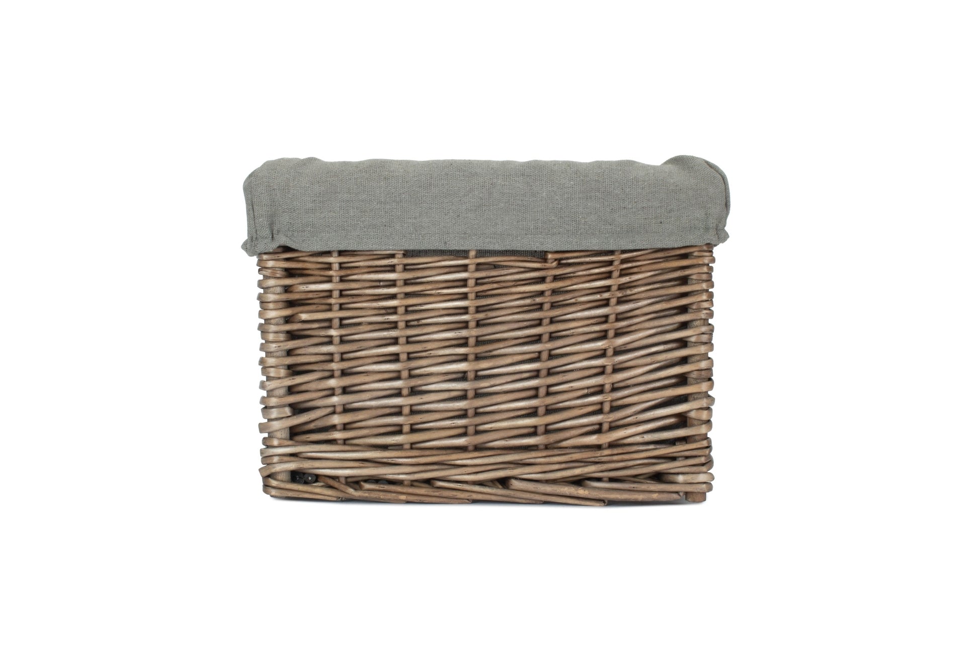 Small Square Antique Wash Willow Storage Basket with Grey Sage Lining