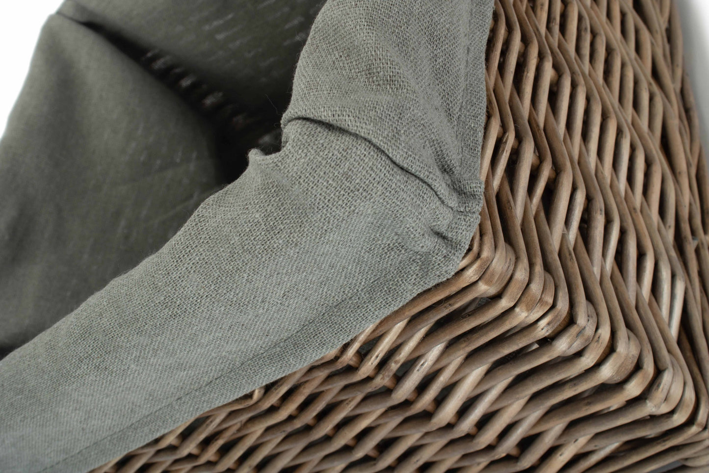 Small Square Antique Wash Willow Storage Basket with Grey Sage Lining