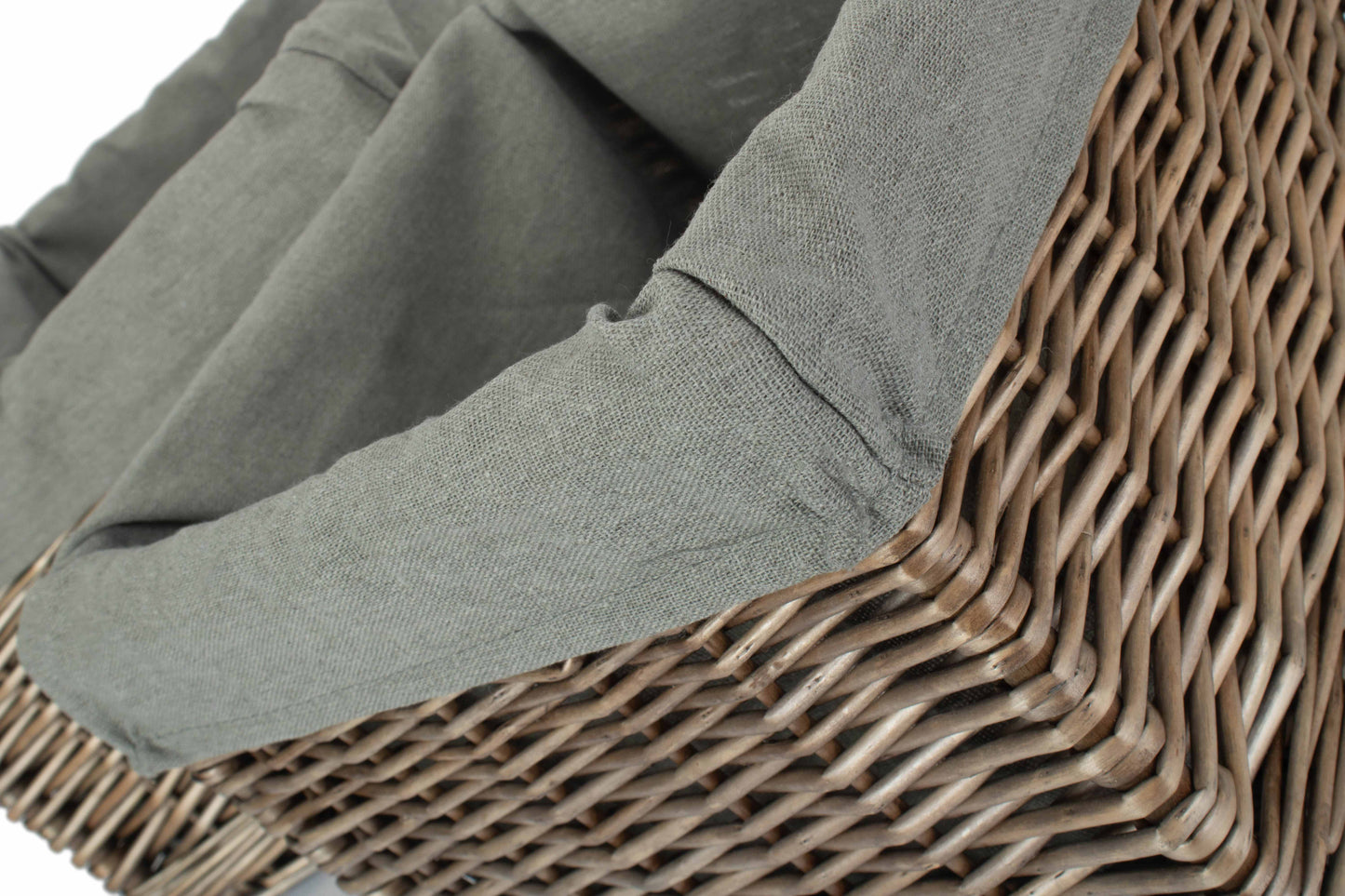 Square Antique Wash Willow Storage Basket with Grey Sage Lining Set 2