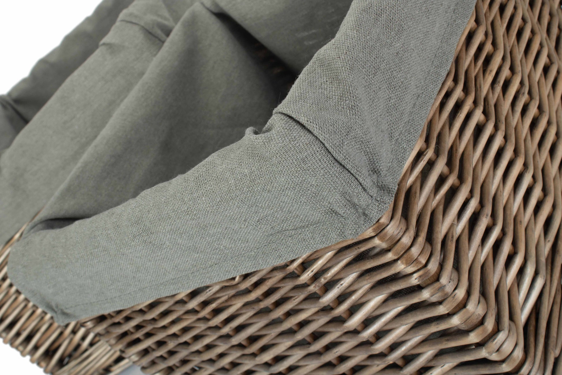 Square Antique Wash Willow Storage Basket with Grey Sage Lining Set 2