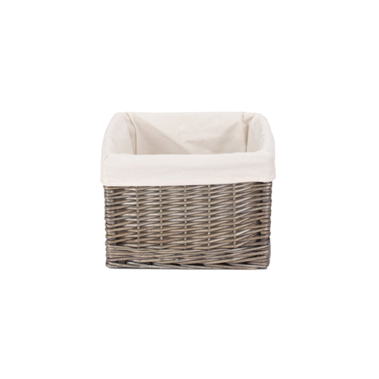 Small Square Antique Wash Willow Storage Basket with White Lining