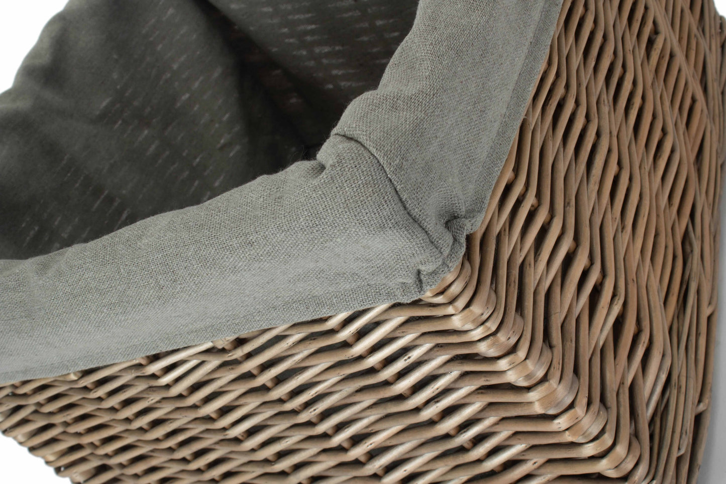 Medium Square Antique Wash Willow Storage Basket with Grey Sage Lining