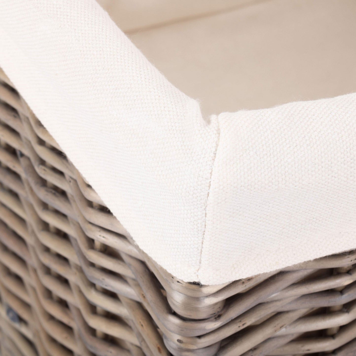 Medium Square Antique Wash Willow Storage Basket with White Lining