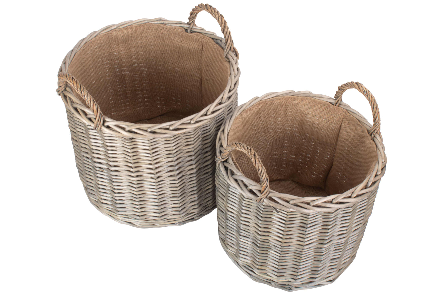 Round Straight-Sided Wicker Log Storage Basket Set 2