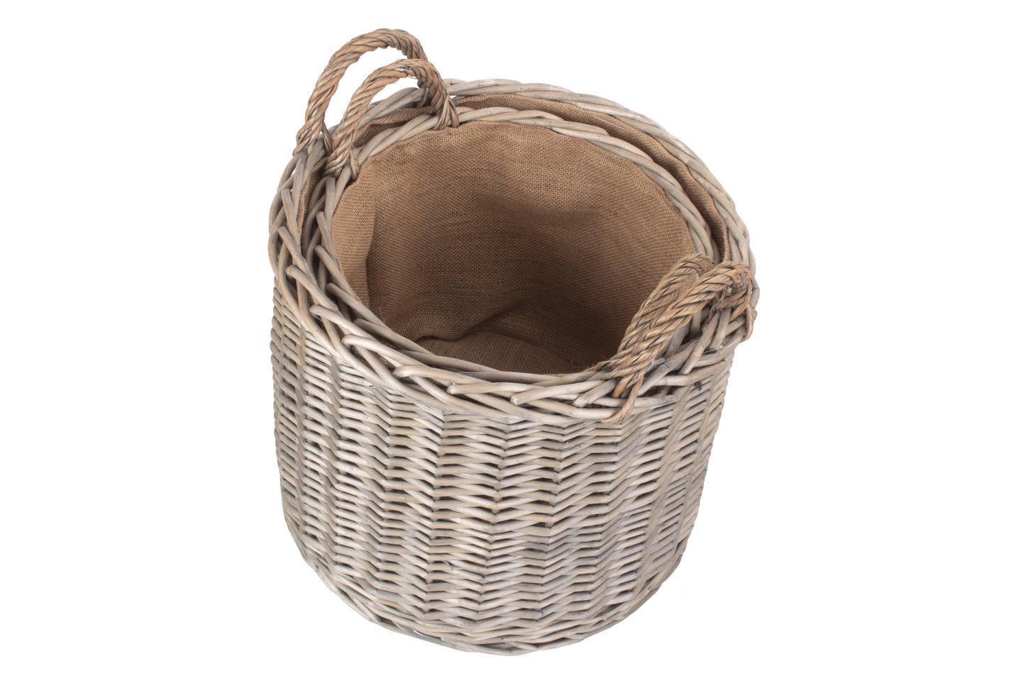 Round Straight-Sided Wicker Log Storage Basket Set 2
