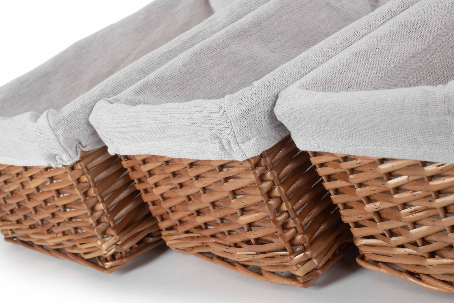 Double Steamed Wicker Storage Basket with White Lining Set 3