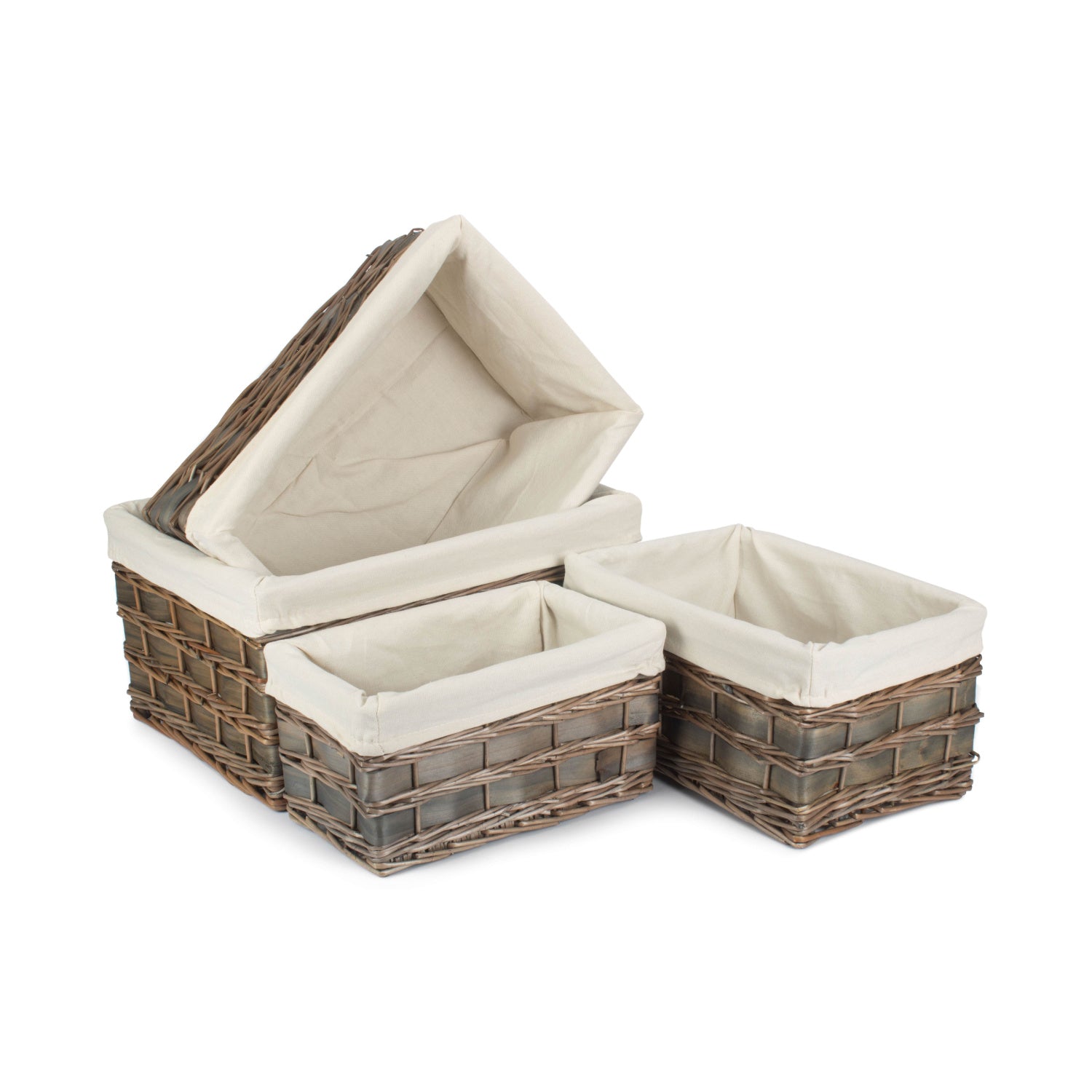 Grey Scandi Storage Basket with White Lining Set 4